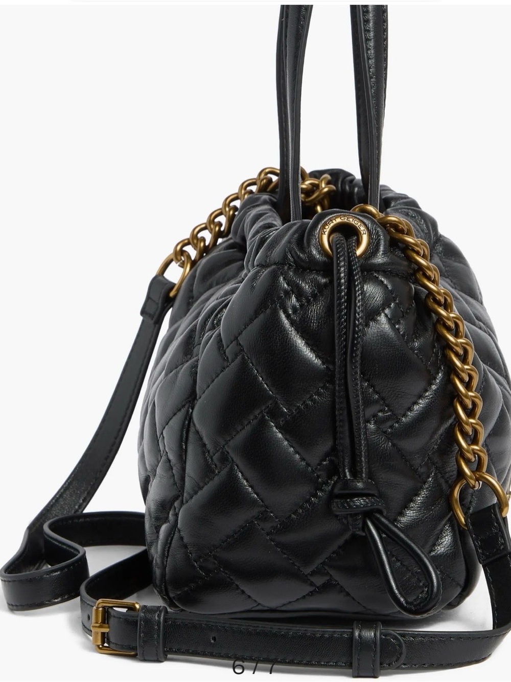 🖤 NWT KURT GEIGER SMALL KENSINGTON BLACK LEATHER DRAWSTRING BAG! - Picture 5 of 16
